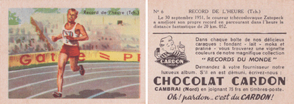 Records du Monde (Chocolat Cardon) - Zatopek
